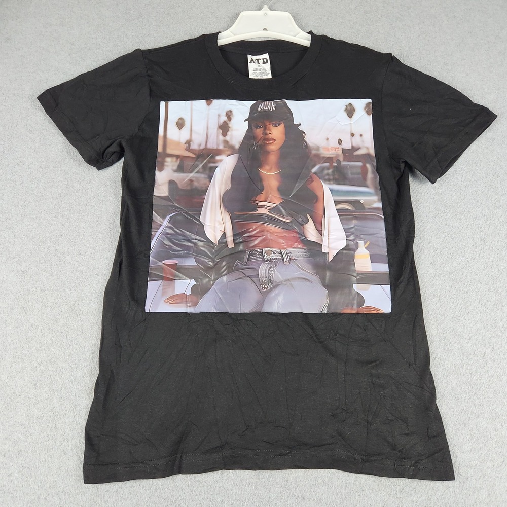 ATD T-Shirt Unisex S Black Aaliyah Graphic Print Cotton Short Sleeve Crew Neck
